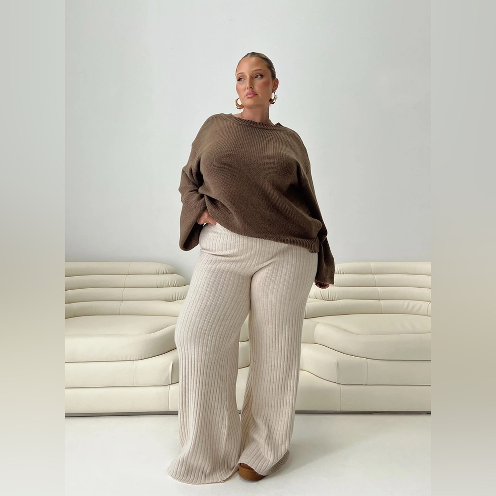 Princess Polly Montana Knit Pants Curve - Cream